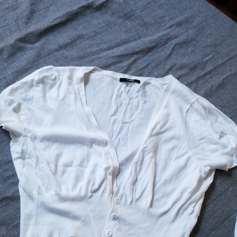 White cap sleeve short cardigan